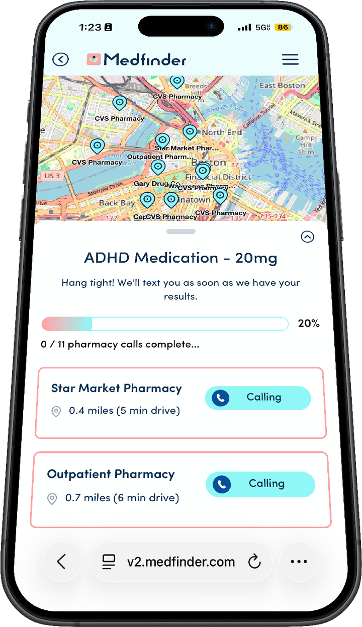 Medfinder app searching pharmacies for your medication