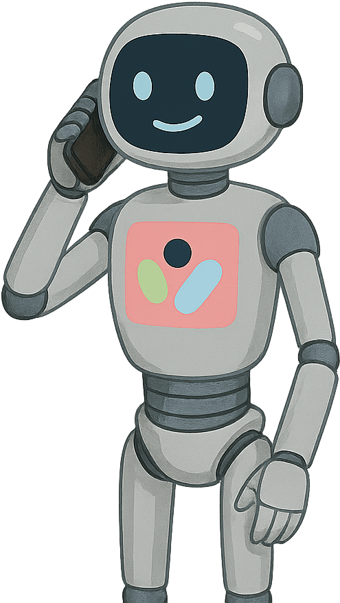 Medfinder robot assistant on the phone with a pharmacy