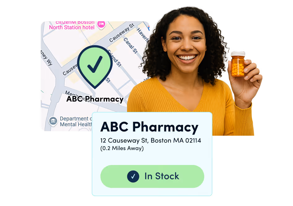 Medfinder medication search dashboard showing pharmacy results